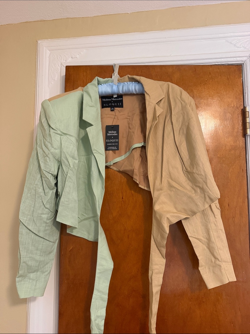 Eloquii Mint and Tan Two-Tone Cropped Blazer
